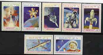 Laos 1986 25th Anniversary of First Man In Space set of 7 unmounted mint, SG 890-96, stamps on , stamps on  stamps on space, stamps on  stamps on 