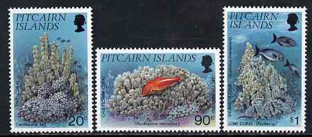 Pitcairn Islands 1994 Corals set of 3 unmounted mint, SG 454-56, stamps on marine life, stamps on coral, stamps on fish