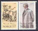 Norway 1978 150th Birth Anniversary of Henrik Ibsen (dramatist) set of 2 unmounted mint, SG 811-12, stamps on literature, stamps on personalities