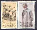 Norway 1978 150th Birth Anniversary of Henrik Ibsen (dramatist) set of 2 unmounted mint, SG 811-12, stamps on , stamps on  stamps on literature, stamps on  stamps on personalities