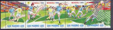 San Marino 1994 Football World Cup Championships strip of 5 unmounted mint, SG 1480-84, stamps on , stamps on  stamps on football, stamps on  stamps on sport