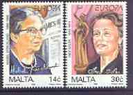 Malta 1996 Europa - Famous Women set of 2 unmounted mint, SG 1016-17, stamps on , stamps on  stamps on europa, stamps on  stamps on women, stamps on  stamps on arts, stamps on  stamps on music, stamps on  stamps on literature, stamps on  stamps on newspapers