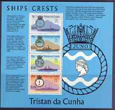 Tristan da Cunha 1977  Ships' Crests m/sheet unmounted mint, SG MS 219, stamps on , stamps on  stamps on ships, stamps on  stamps on jaguar, stamps on  stamps on mermaids