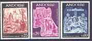 Andorra - French 1967 16th Century Frescoes set of 3 unmounted mint, SG F204-206, stamps on arts, stamps on religion, stamps on 