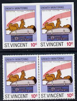 St Vincent 1987 Child Health 10c (as SG 1049) unmounted mint imperf pair plus normal pair*, stamps on children   medical