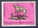 San Marino 1963 Roman Trireme 3L from Historical Ships set unmounted mint, SG 692*, stamps on ships, stamps on roman