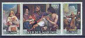 San Marino 1967 Paintings by Barbieri se-tenant strip of 3 unmounted mint, SG 822-24, stamps on , stamps on  stamps on arts, stamps on  stamps on barbieri, stamps on  stamps on saints