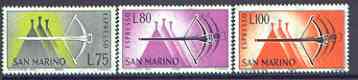 San Marino 1965 Crossbow & Three Castles set of 3 Express stamps unmounted mint, SG E800-802, stamps on , stamps on  stamps on archery, stamps on  stamps on castles