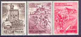 San Marino 1965 Cycle Tour of Italy set of 3 unmounted mint, SG 770-71, stamps on bicycles