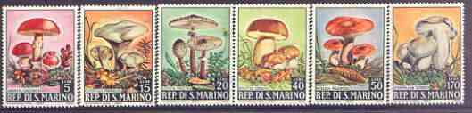 San Marino 1967 Fungi set of 6 unmounted mint, SG 826-31, stamps on , stamps on  stamps on fungi