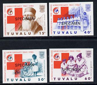 Tuvalu 1988 Red Cross set of 4 imperf proof pairs each overprinted SPECIMEN (as SG 518-21) unmounted mint*, stamps on medical, stamps on red cross, stamps on nurses