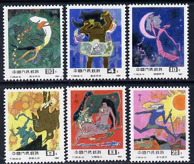 China 1987 Folk Tales set of 6 unmounted mint, SG 3513-18, stamps on fairy tales, stamps on mythology