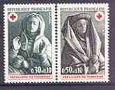 France 1973 Red Cross Fund - Tomb Figures set of 2 unmounted mint, SG 2021-22, stamps on , stamps on  stamps on red cross, stamps on  stamps on saints, stamps on  stamps on death