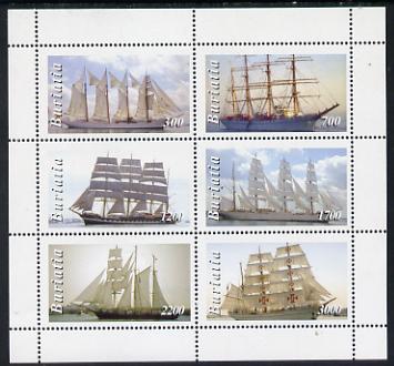 Buriatia Republic 1998 Sailing Ships perf sheetlet containing complete set of 6 values unmounted mint, stamps on , stamps on  stamps on ships