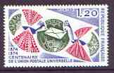 France 1974 Centenary of UPU unmounted mint, SG 2057, stamps on upu, stamps on peacocks, stamps on  upu , stamps on 