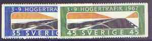 Sweden 1967 Changed Rule of the Road set of 2 unmounted mint (perf 12.5 x imperf) SG 536a-57a, stamps on road