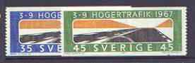 Sweden 1967 Changed Rule of the Road set of 2 unmounted mint (imperf x perf 12.5) SG 536-57, stamps on road