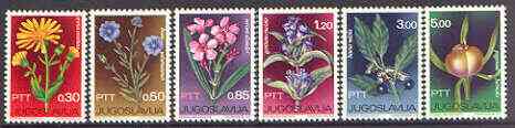 Yugoslavia 1967 Medicinal Plants set of 6 unmounted mint, SG 1240-45, stamps on flowers, stamps on medical, stamps on flax, stamps on medicinal plants