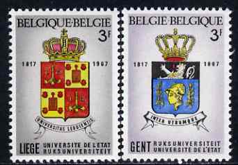 Belgium 1967 Universities of Ghent & Liege set of 2 unmounted mint, SG 2036-37, stamps on university, stamps on arms, stamps on heraldry