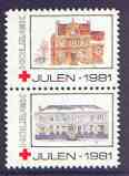 Cinderella - Denmark (Holbaek) 1981 Christmas Red Cross se-tenant set of 2 perf labels produced by Holbaek Red Cross, stamps on christmas, stamps on red cross