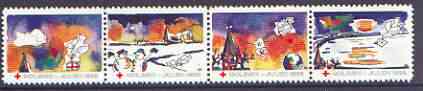 Cinderella - Denmark (Holbaek) 1988 Christmas Red Cross se-tenant strip of 4 perf labels produced by Holbaek Red Cross, stamps on , stamps on  stamps on christmas, stamps on  stamps on red cross, stamps on  stamps on 