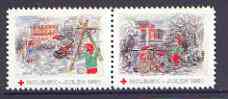Cinderella - Denmark (Holbaek) 1991 Christmas Red Cross se-tenant set of 2 perf labels produced by Holbaek Red Cross, stamps on christmas, stamps on red cross, stamps on 