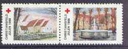 Cinderella - Denmark (Christiansfeld) 1988 Christmas Red Cross se-tenant set of 2 perf labels produced by Christiansfeld Red Cross, stamps on christmas, stamps on red cross, stamps on fountains