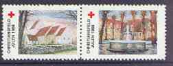 Cinderella - Denmark (Christiansfeld) 1988 Christmas Red Cross se-tenant set of 2 perf labels produced by Christiansfeld Red Cross, stamps on , stamps on  stamps on christmas, stamps on  stamps on red cross, stamps on  stamps on fountains