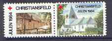 Cinderella - Denmark (Christiansfeld) 1984 Christmas Red Cross se-tenant set of 2 perf labels produced by Christiansfeld Red Cross, stamps on christmas, stamps on red cross, stamps on churches