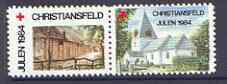Cinderella - Denmark (Christiansfeld) 1984 Christmas Red Cross se-tenant set of 2 perf labels produced by Christiansfeld Red Cross, stamps on christmas, stamps on red cross, stamps on churches