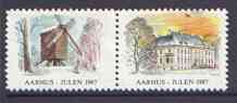 Cinderella - Denmark (Aarhus) 1987 Christmas se-tenant set of 2 perf labels produced by Aarhus Men's Club (showing windmill), stamps on christmas, stamps on windmill