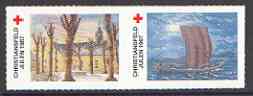 Cinderella - Denmark (Christiansfeld) 1987 Christmas Red Cross se-tenant set of 2 rouletted labels produced by Christiansfeld Red Cross, stamps on christmas, stamps on red cross, stamps on ships