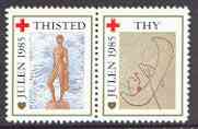 Cinderella - Denmark (Thisted Thy) 1985 Christmas Red Cross se-tenant set of 2 perf labels produced by Thisted Thy Red Cross, stamps on , stamps on  stamps on christmas, stamps on  stamps on red cross, stamps on  stamps on canoeing, stamps on  stamps on nudes