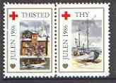 Cinderella - Denmark (Thisted Thy) 1986 Christmas Red Cross se-tenant set of 2 perf labels produced by Thisted Thy Red Cross, stamps on christmas, stamps on red cross, stamps on fishing