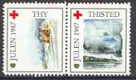 Cinderella - Denmark (Thisted Thy) 1987 Christmas Red Cross se-tenant set of 2 perf labels produced by Thisted Thy Red Cross, stamps on christmas, stamps on red cross, stamps on 