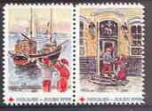 Cinderella - Denmark (Holbaek) 1993 Christmas Red Cross set of 2 perf labels produced by Holbaek Red Cross, stamps on christmas, stamps on red cross, stamps on fishing