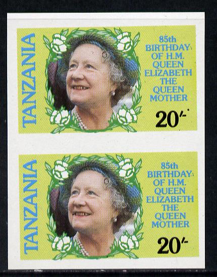 Tanzania 1985 Life & Times of HM Queen Mother 20s (SG 425) unmounted mint imperf pair*, stamps on , stamps on  stamps on royalty     queen mother