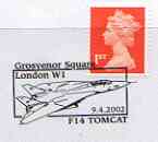 Postmark - Great Britain 2002 cover Commemorating the F14 Tomcat with Grosvenor Square cancel illustrated with the Tomcat, stamps on , stamps on  stamps on aviation, stamps on  stamps on f14