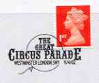 Postmark - Great Britain 2002 cover Commemorating the Great Circus Parade with special cancel, stamps on circus, stamps on entertainments