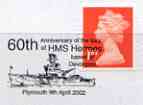 Postmark - Great Britain 2002 cover with 60th Anniversary of loss of HMS Hermes, Plymouth cancel illustrated with The Hermes, stamps on , stamps on  stamps on ships, stamps on  stamps on hms