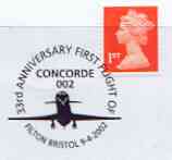 Postmark - Great Britain 2002 cover for 33rd Anniversary of Concorde 002 with Filton cancel illustrated with the Concorde, stamps on , stamps on  stamps on aviation, stamps on  stamps on concorde