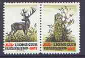 Cinderella - Denmark (Fuglebjerg) 1977 Christmas perf set of 2 labels produced by Lions International (showing Deer & Monument)*, stamps on , stamps on  stamps on christmas, stamps on  stamps on lions int, stamps on  stamps on monuments, stamps on  stamps on deer