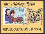 Ivory Coast 1981 Royal Wedding perf m/sheet fine cto used, Mi BL 18, stamps on royalty, stamps on diana, stamps on charles