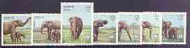 Laos 1987 Hafnia 87 Stamp Exhibition (Elephants) complete perf set of 7 unmounted mint, SG 1012-18, stamps on , stamps on  stamps on stamp exhibitions, stamps on  stamps on animals, stamps on  stamps on elephants