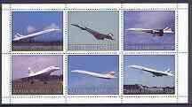Sakhalin Isle 2002 Concorde perf sheetlet #01 containing set of 6 values unmounted mint, stamps on aviation, stamps on concorde