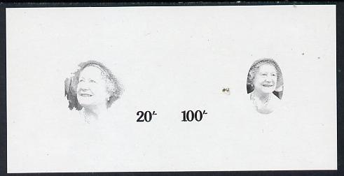 Tanzania 1985 Life & Times of HM Queen Mother m/sheet (containing SG 425 & 427) unmounted mint imperf colour proof in black only, stamps on royalty, stamps on queen mother