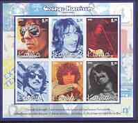 Karelia Republic 2002 George Harrison imperf sheetlet containing set of 6 values unmounted mint, stamps on music, stamps on pops, stamps on beatles, stamps on personalities, stamps on guitar