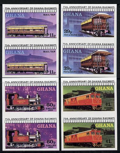 Ghana 1978 Railways set of 4 in unmounted mint imperf pairs (as SG 868-71), stamps on railways