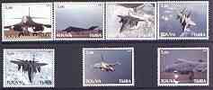Touva 2001 Modern Jets perf set of 7 values complete unmounted mint, stamps on aviation, stamps on 
