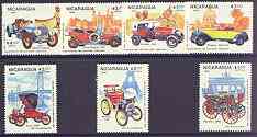 Nicaragua 1984 Birth Anniversary of Gottlieb Daimler (Cars) complete perf set of 7 unmounted mint, SG 2599-2605, stamps on , stamps on  stamps on cars, stamps on  stamps on daimler, stamps on  stamps on ford, stamps on  stamps on renault, stamps on  stamps on bugatti, stamps on  stamps on rolls royce, stamps on  stamps on london, stamps on  stamps on bridges, stamps on  stamps on eiffel tower